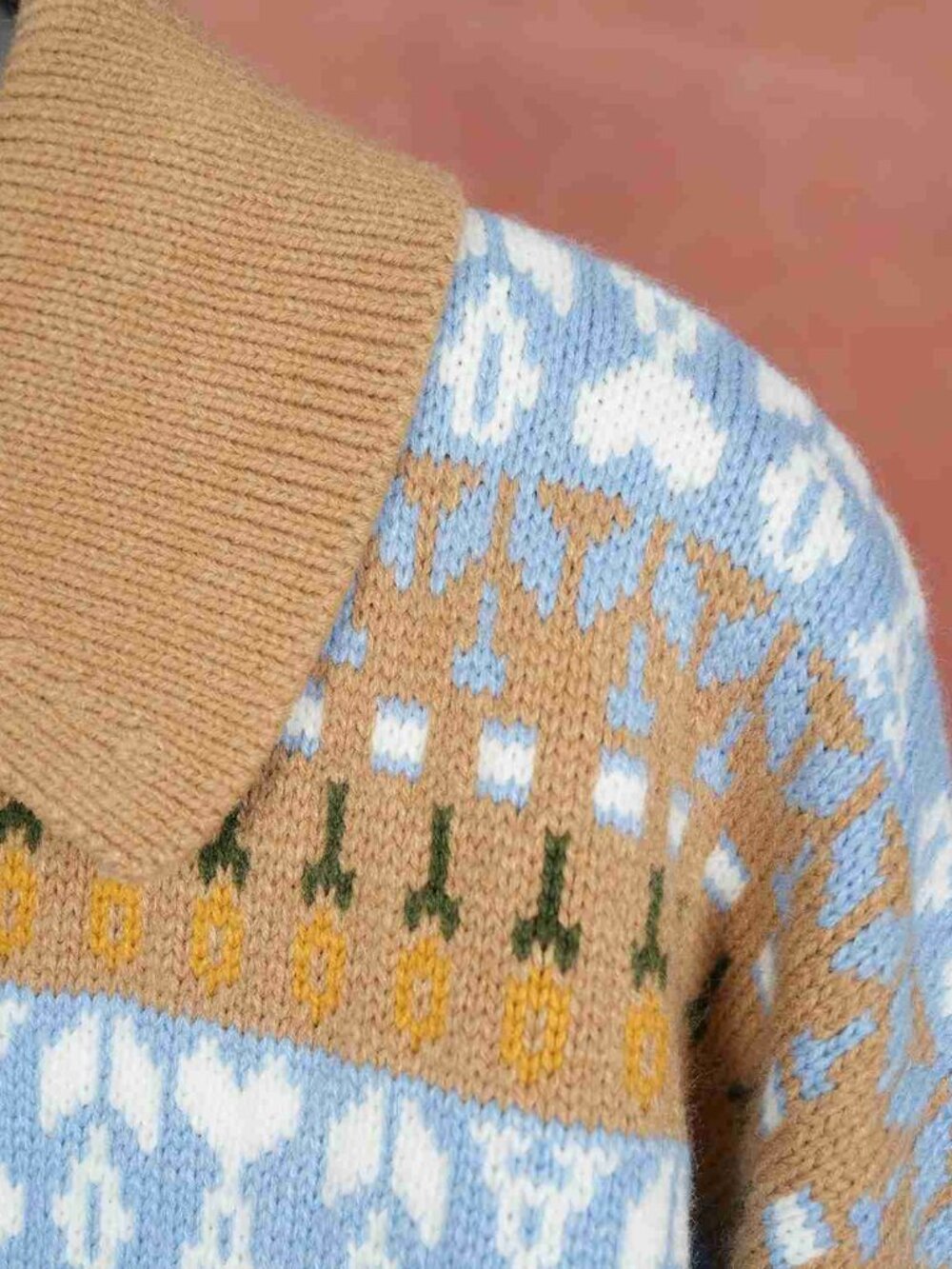 AMI Fair Isle Christmas Polo Knit Sweater Unisex Couple - Picture 5 of 8